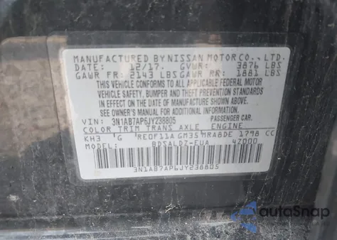 2018 Nissan Sentra Sv from USA, damaged, VIN 3N1AB7AP6JY238805